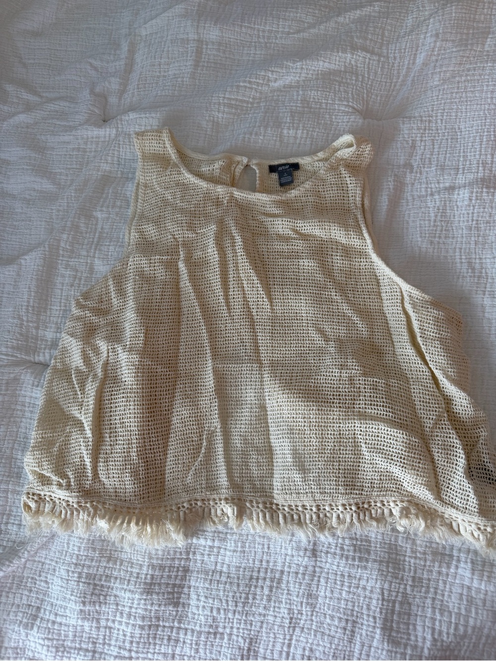 aerie Cream Crochet Fringe Tank Top